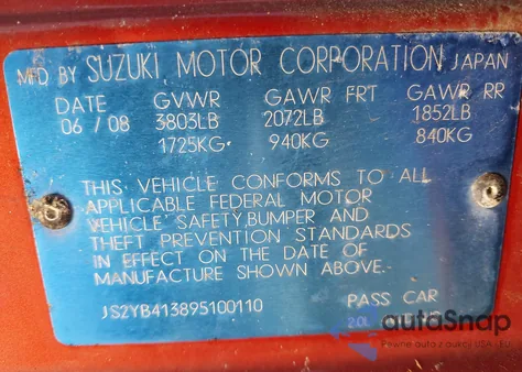 2009 Suzuki Sx4 Technology z USA, uszkodzony, nr VIN JS2YB413895100110